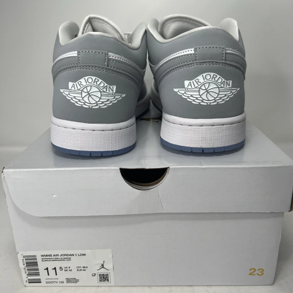 Nike Air Jordan 1 Low Wolf cinza alumínio WMNS tamanho 11.5W/10M DC0774-105 NOVO - Imagem 3 de 4