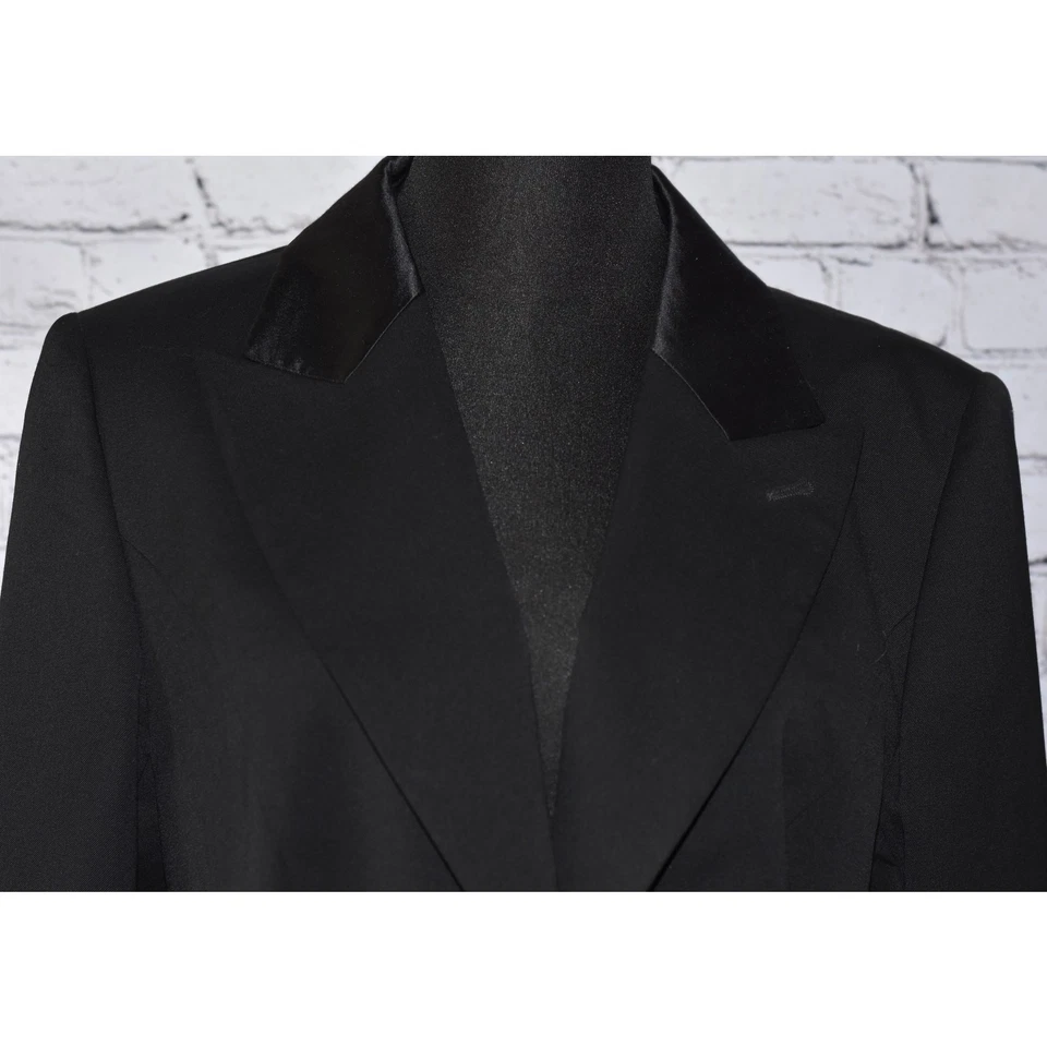 ESCADA Negro Etiqueta Esmoquin Satén Noche Elastizado Lana Chaqueta Talla 42/12 Foto 3 de 4