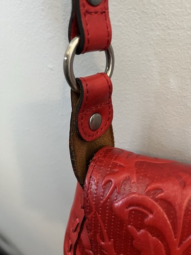 Patricia Nash MICAELA Rose Tooled Leather Messenger Shoulder Bag Purse Red - Picture 17 of 20