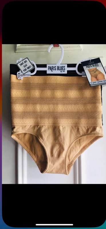 LADIES BRIEFS  BEIGE & BLACK CONTROL PARIS BLUES SIZE LARGE NEW WAIST SHAPING
