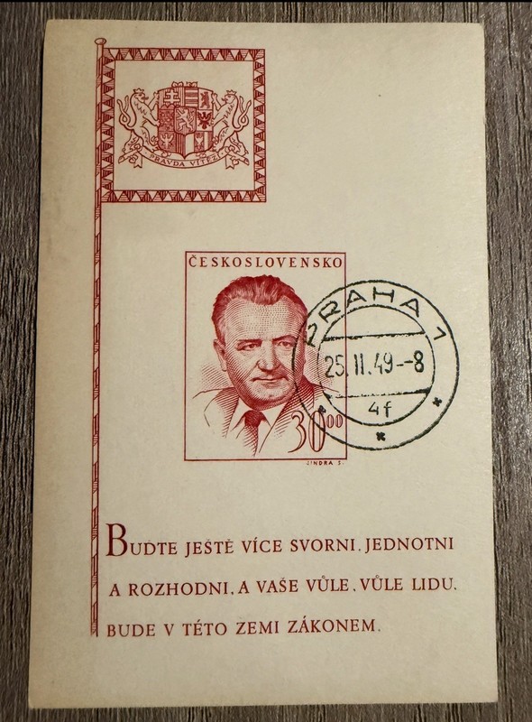 1949 Czechoslovakia Klement Gottwald Commemorative Postcard Prague Cancel