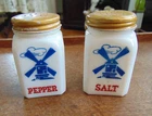 MILK GLASS "WINDMILL" SALT & PEPPER SHAKERS--VINTAGE--USA