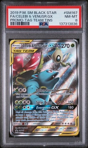 2019 POKEMON SM BLACK STAR PROMO #SM167 FULL ART/CELEBI & VENUSAUR GX PSA 8