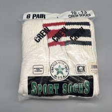 VTG Cotton Natural Blend MENS CREW SOCKS 6 PAIR SIZE 10-13 RED WHITE BLACK NOS