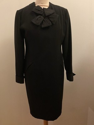 1980 s Yves Saint Laurent Schwarzes Cocktailkleid Woll Crepe Made in France