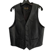 Scully Mens Black Genuine Leather Western Vest Button Front Size 38 Retail 159