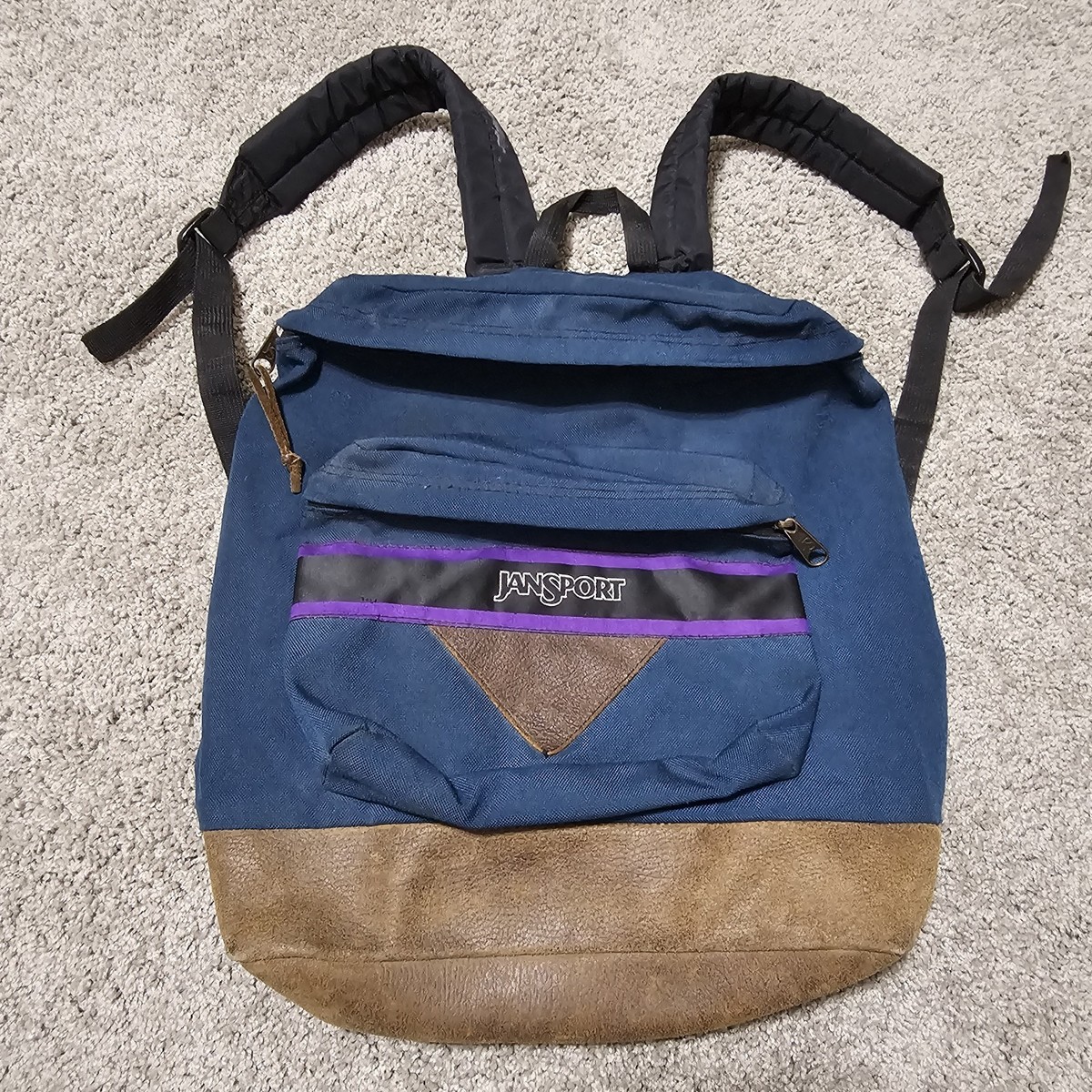 jansport backpack blue and brown Big Student Web haul handle. Jansport At Us Bags VINTAGE