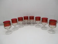 VTG Tiffin Glass Kings Crown Ruby Red Thumbprint 8 Pc Cordial Goblets Glasses