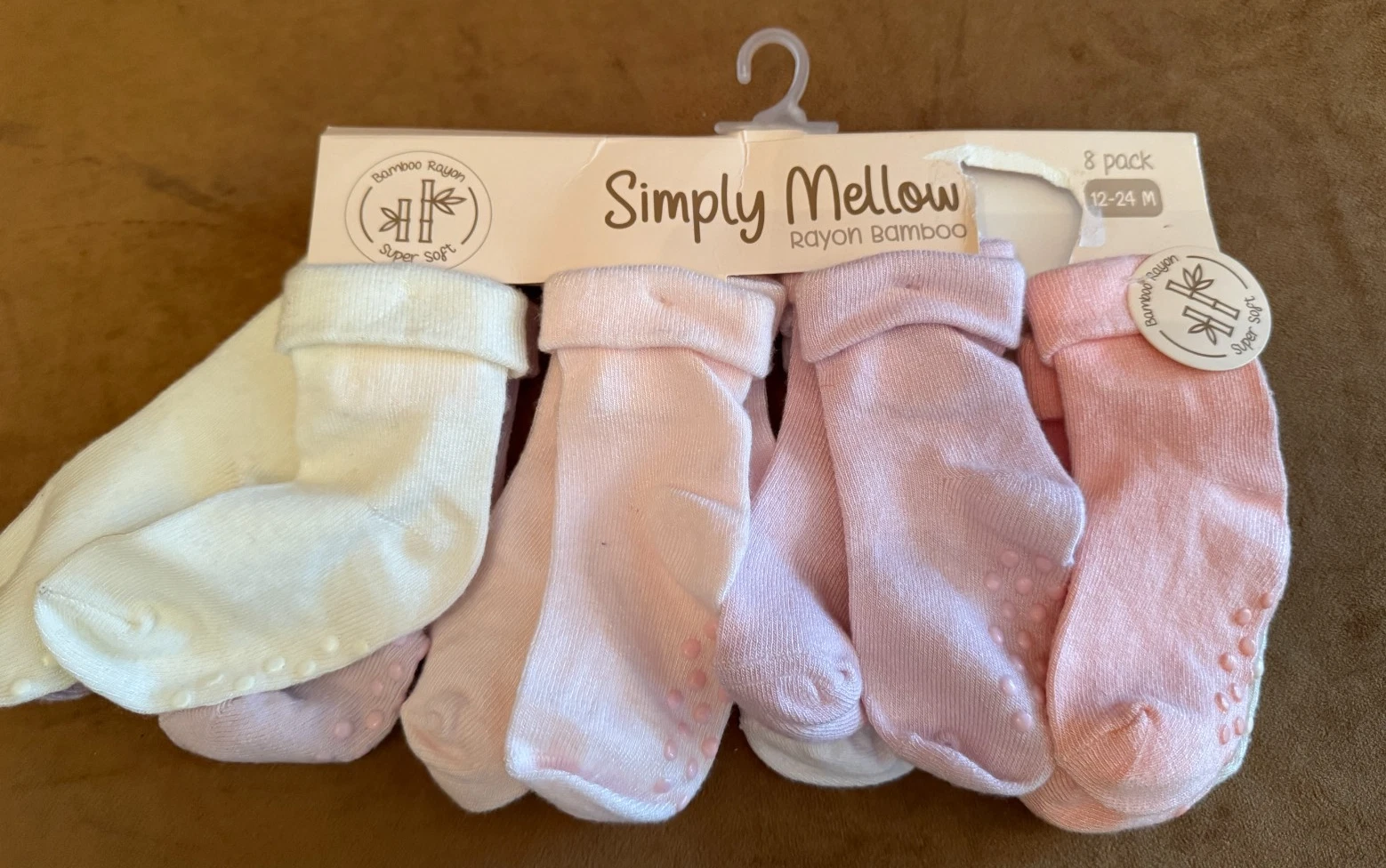12-24 month Simply Mellow Pink Baby Grip Socks Bamboo Stay-On Design rayon