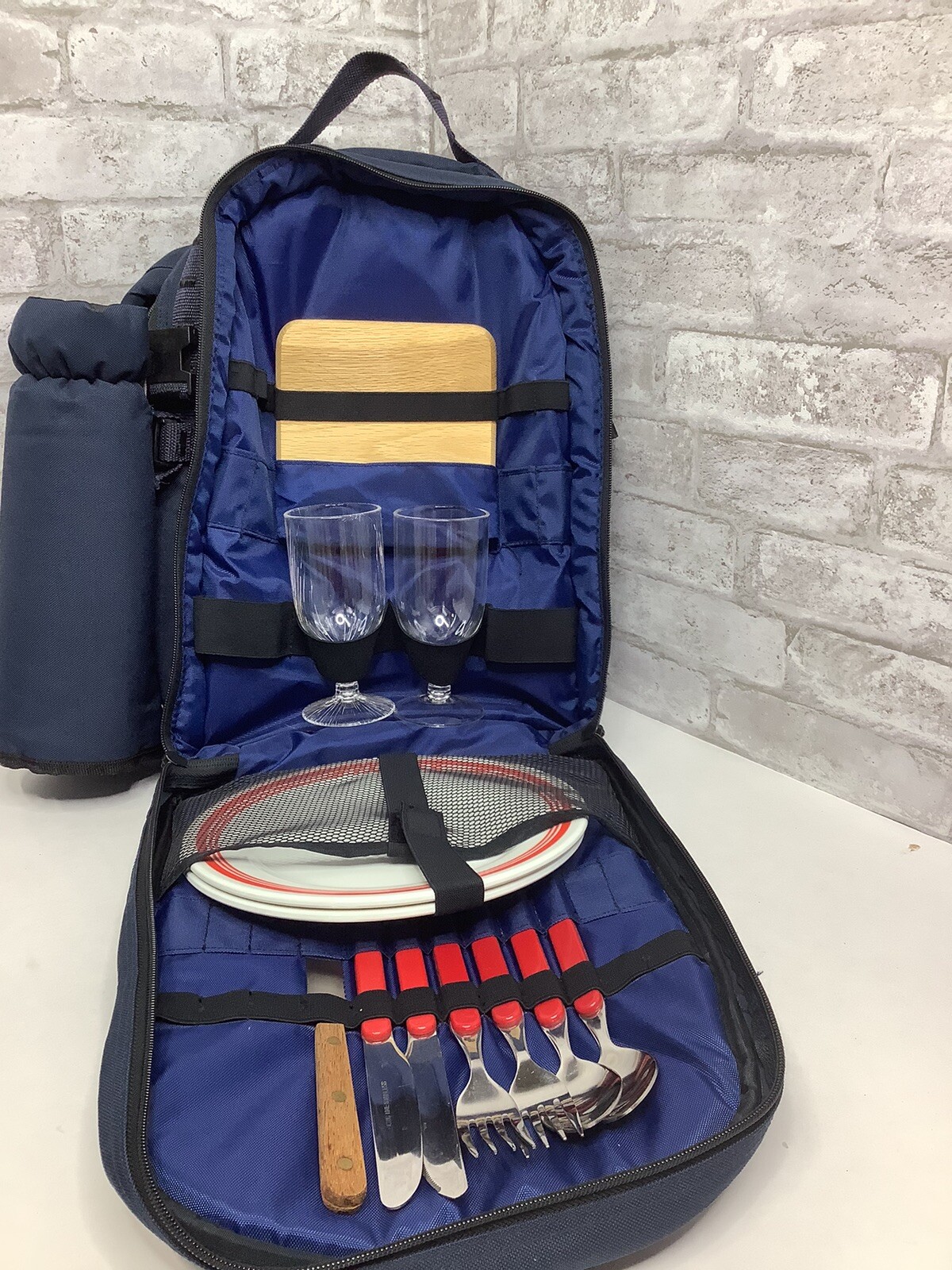 Picnic Time Backpack Blue Wine & Utensils Travel Hiking Camping Insulated Nwot