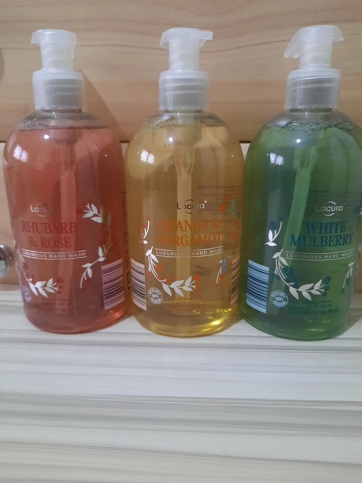 LACURA Hand Wash Rhubarb Rose Orange Bergamot White Mulberry 3x 500ml Aldi