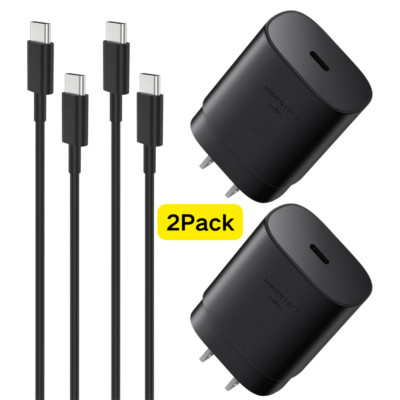 25W Super Fast Charger Set USB C Wall Block PD Type C Cable For Samsung Adapter