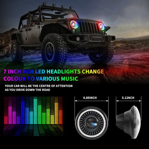 KIT combinado de faros LED Starry RGB de 7" + antiniebla para Jeep Wrangler JK CJ - Imagen 2 de 19