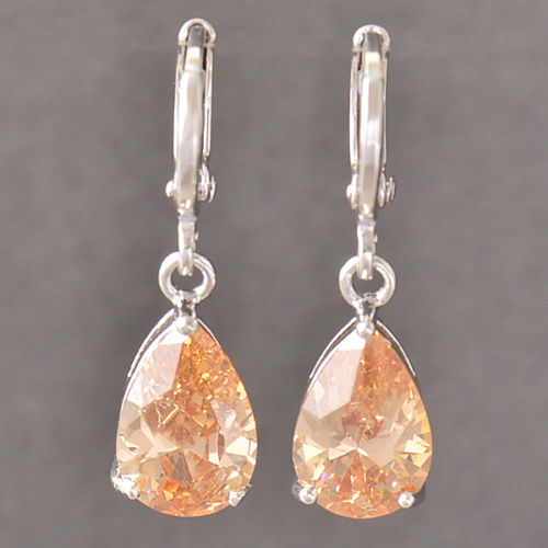 Pretty New White Gold Filled Champagne CZ Pear Shaped Teardrop Dangle Earrings - Picture 2 of 4