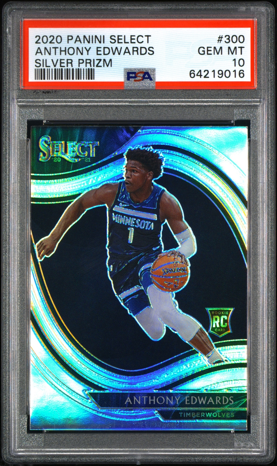 2020 PANINI SELECT SILVER PRIZM #300 ANTHONY EDWARDS ROOKIE RC PSA 10