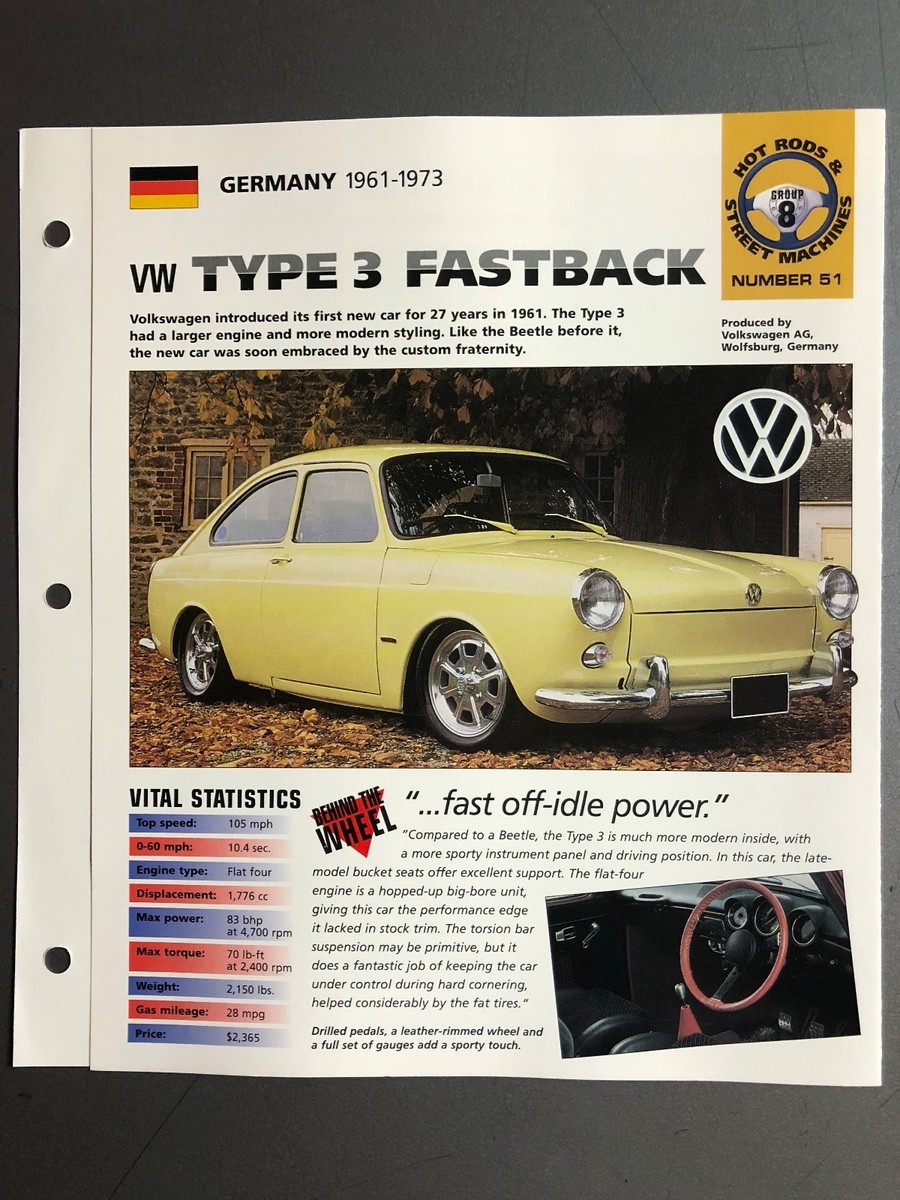 1961 - 1973 VW Volkswagen Type 3 Fastback IMP 