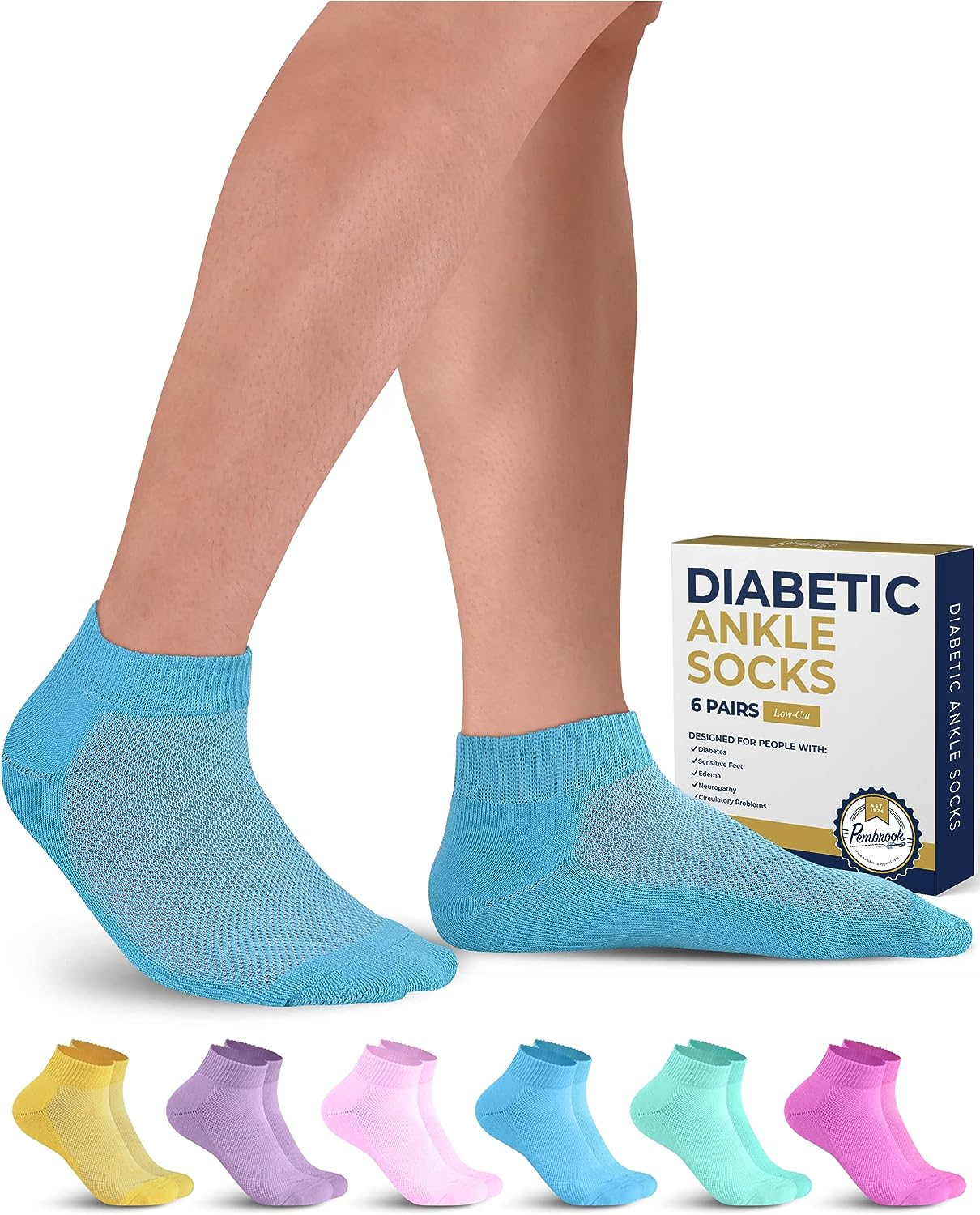 Diabetic Ankle Socks for Men and Women - 6 Pairs Low Cut Seamless Diabetic Socks-image