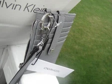 New Calvin Klein Men's Grey Leather Card /Coin Case  Wallet .100%AUTHENTIC