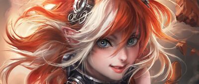 Anime manga girls blue eyes redhead face closeup pointy Playmat Gaming Mat Desk