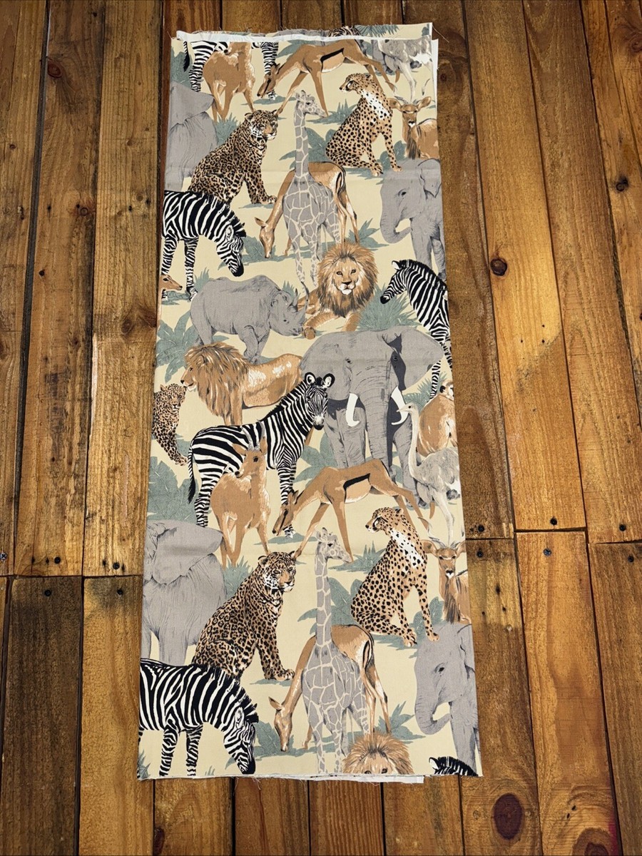 Vintage Concord Fabric Jungle Pattern Lion, Zebra, Giraffe 23 1/2