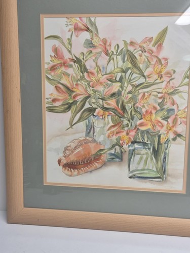 Original Aquarell auf Karton Lilien signiert vom Künstler gerahmt Deko - Bild 12 von 14
