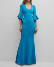 518 Black Halo Women's Blue Scoop Neck Flutter Sleeve Cambria Dress Size 0