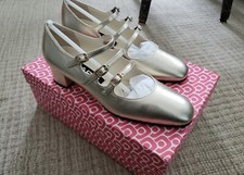 NWB Carel Paris Kina Platinum Gold Laminated Leather Mary Jane Pumps EU 37 US 7