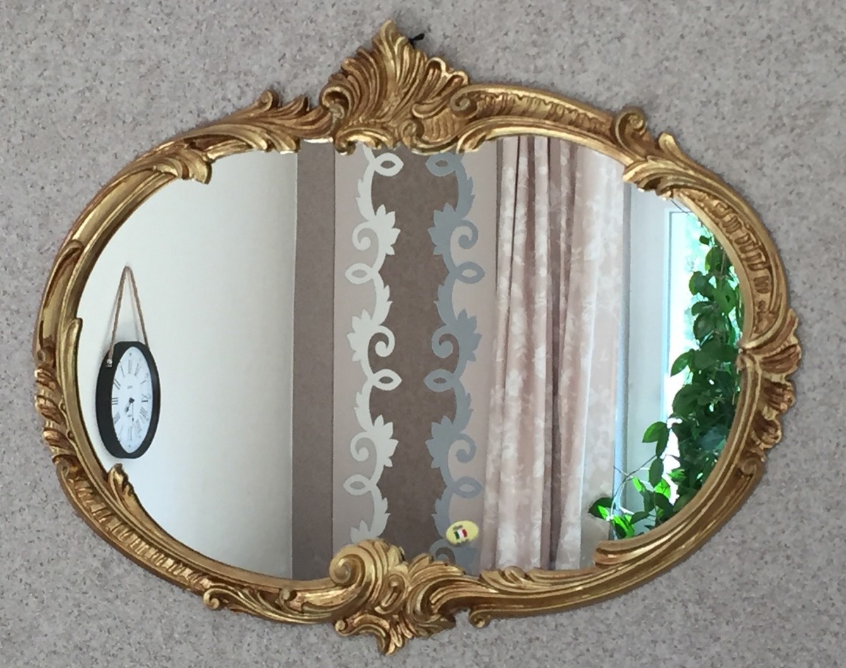 Wandspiegel Barock Oval Antik Gold 52x42 Badspiegel Vintage Retro Spiegel C17