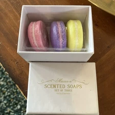 Vintage Twos Company Scented Decorative Soap Set of 3 Macaron Soaps in Gift Box