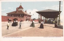 Revere Beach - State Bath House ©1905 - long dresses, umbrellas, man on horse