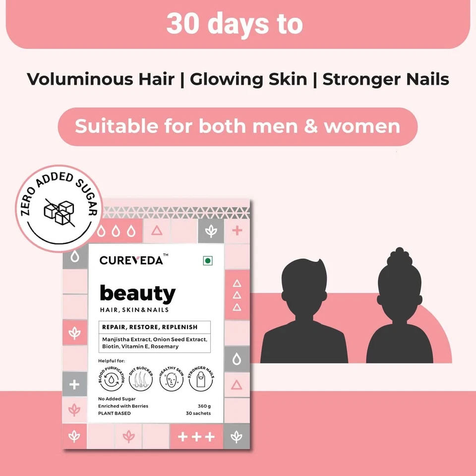 Cureveda Beauty supplement for Hair, Skin and Nails For Women : 30 Sachets - Image 2 of 4