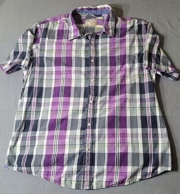 Article 365 Short Sleeve Shirt Mens XL Button Up Purple White Cotton Casual