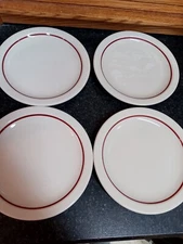 6 Syracuse Restaurant Ware Side/Bread & Butter/Dessert Plates, White/Red Stripes