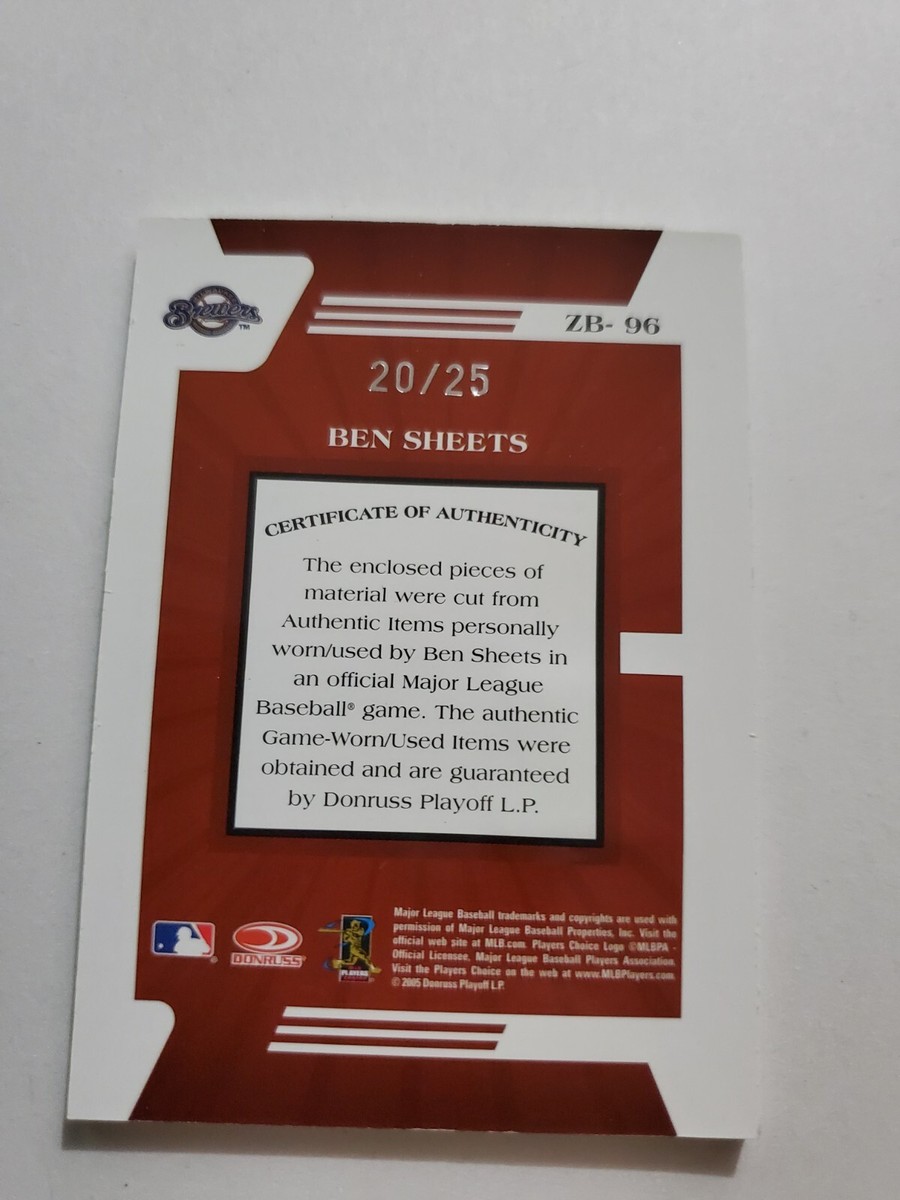 2005 Donruss Zenith Z-Bats 20/25 Ben Sheets #ZB-96 2 color 2005 Donruss Zenith Z-Bats 20/25 Ben Sheets #ZB-96 2 color