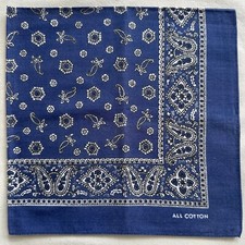 Vintage Bandana Navy Cotton Geometric Floral Paisley Handkerchief Kerchief 20"