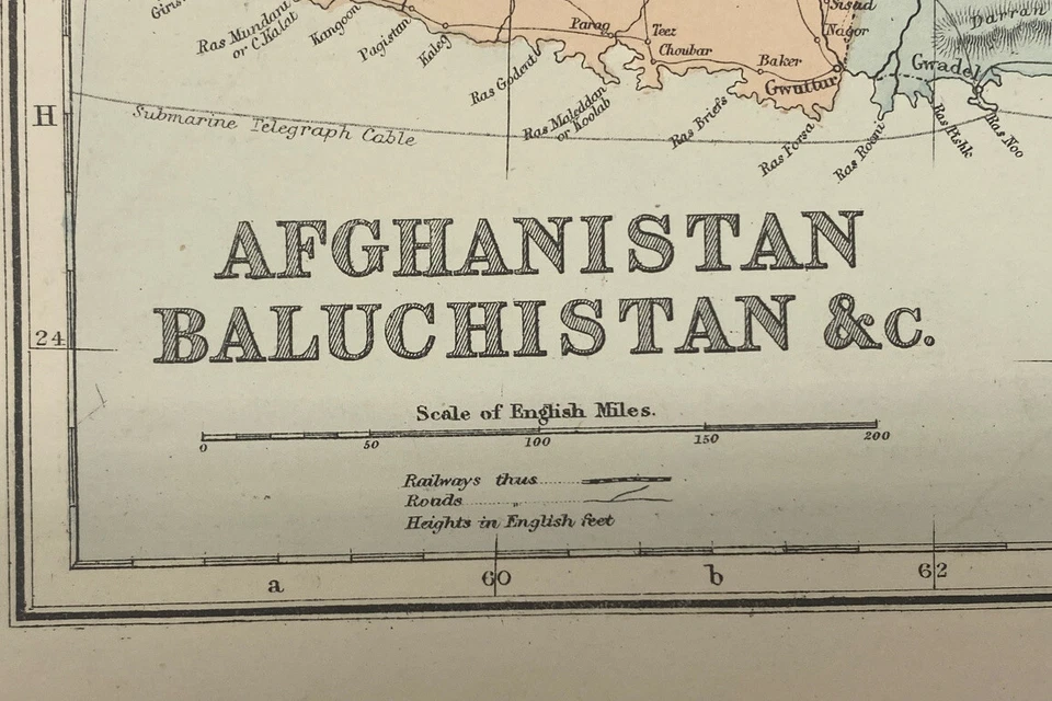 Antique 1883 Afghanistan Baluchistan Map Bacons Geographical Establishment - Image 2 of 4