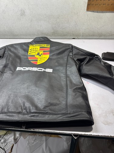 Men's Black White Racing Leather Jacket Original , Quilted Shoulder Embroidered - Picture 7 of 8