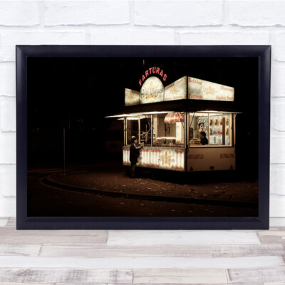 Nachtkiosk Lebensmittelgeschäft Restaurant kaufen Küche Straße dunkel zurückhaltender Wandkunstdruck
