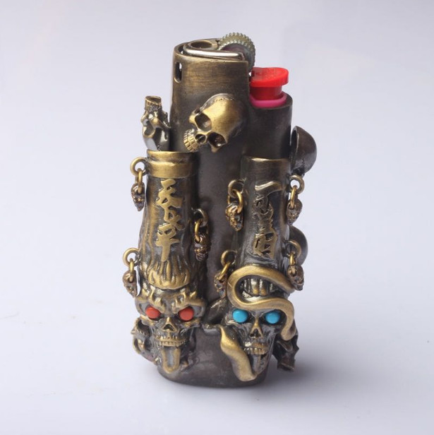 Handmade Retro Lighter Skull Case Cover Fits Bic J3 Lighter Sleeve Cover Gift