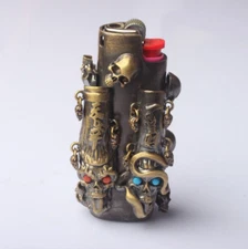 Handmade Retro Lighter Skull Case Cover Fits Bic J3 Lighter Sleeve Cover Gift