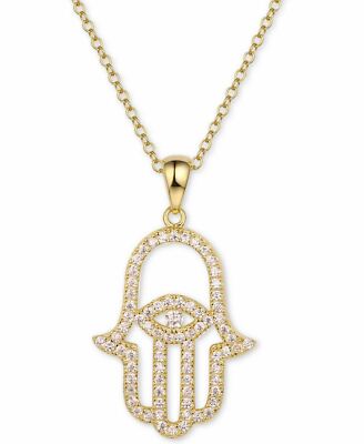 Tiara Cubic Zirconia Hamsa Hand 18'' Pendant Necklace in Sterling Silver