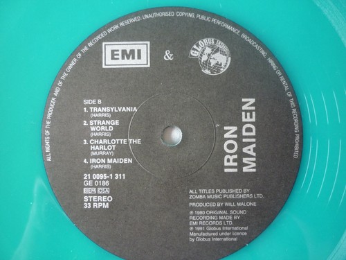 IRON MAIDEN IRON MAIDEN BLUE GREEN OFFICIAL TRANSLUCENT CLEAR VINYL GLOBUS NM - Picture 13 of 14