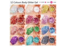 Body Glitter Face Glitter Makeup Festival Glitter Gel, 12 Colors 3mm/1mm/0.2mm