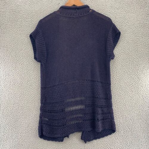 Coldwater Creek Sweater Womens Medium Navy Linen Blend Cap Sleeve Open Cardigan - Bild 3 von 12