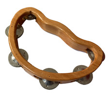 Wooden Tambourine Instrument Hand Made Shaker Jingle Kids School Music Rattle