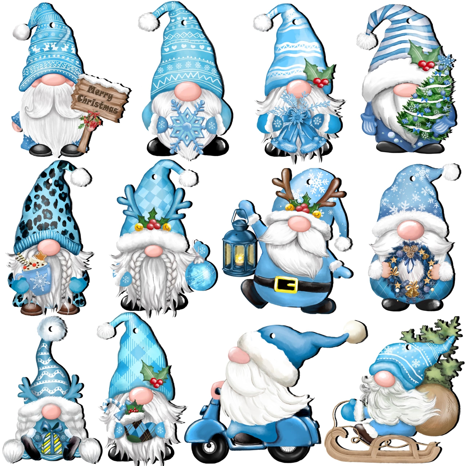 24 Pieces Christmas Gnome Wooden Hanging Ornaments, Wood Hanging Decor for Ch...