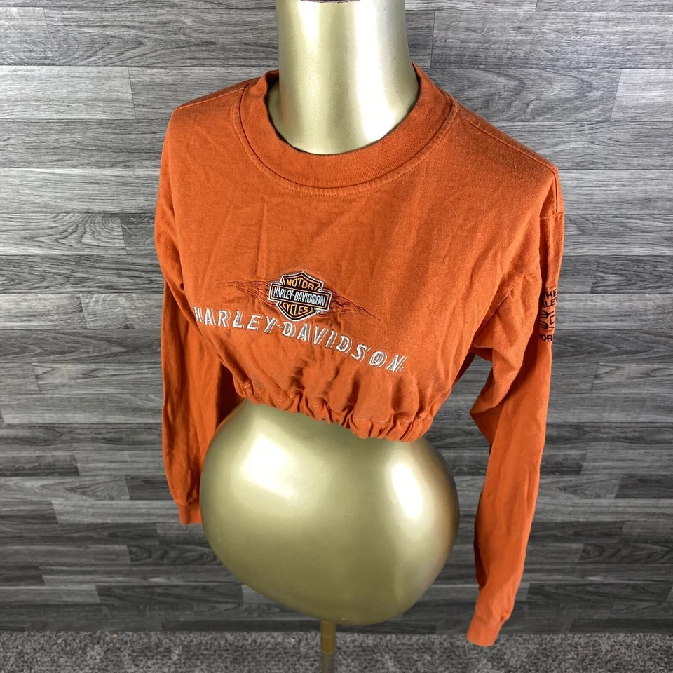 Sudadera pulóver naranja bordada Harley Davidson para niña talla mediana Foto 2 de 4