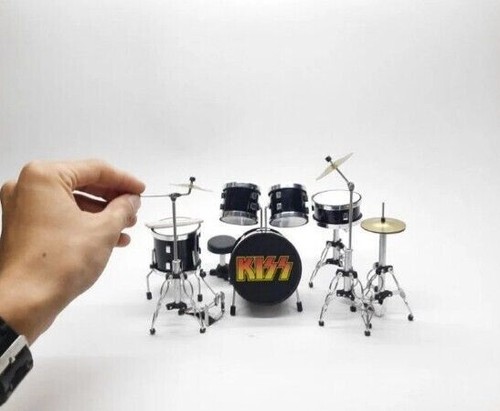 Miniature Drum Kit Band Black Scale 1:12 Instrument Musical For Display Gift - Picture 3 of 3