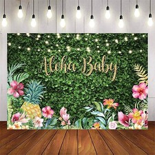 Avezano Aloha Baby Shower Backdrop Green Grass Summer Hawaiian Floral Tropica...