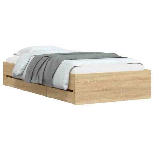 Wooden Bed Frame with Storage Drawers Sonoma Oak Single Size 90x190cm - Picture 2 of 10